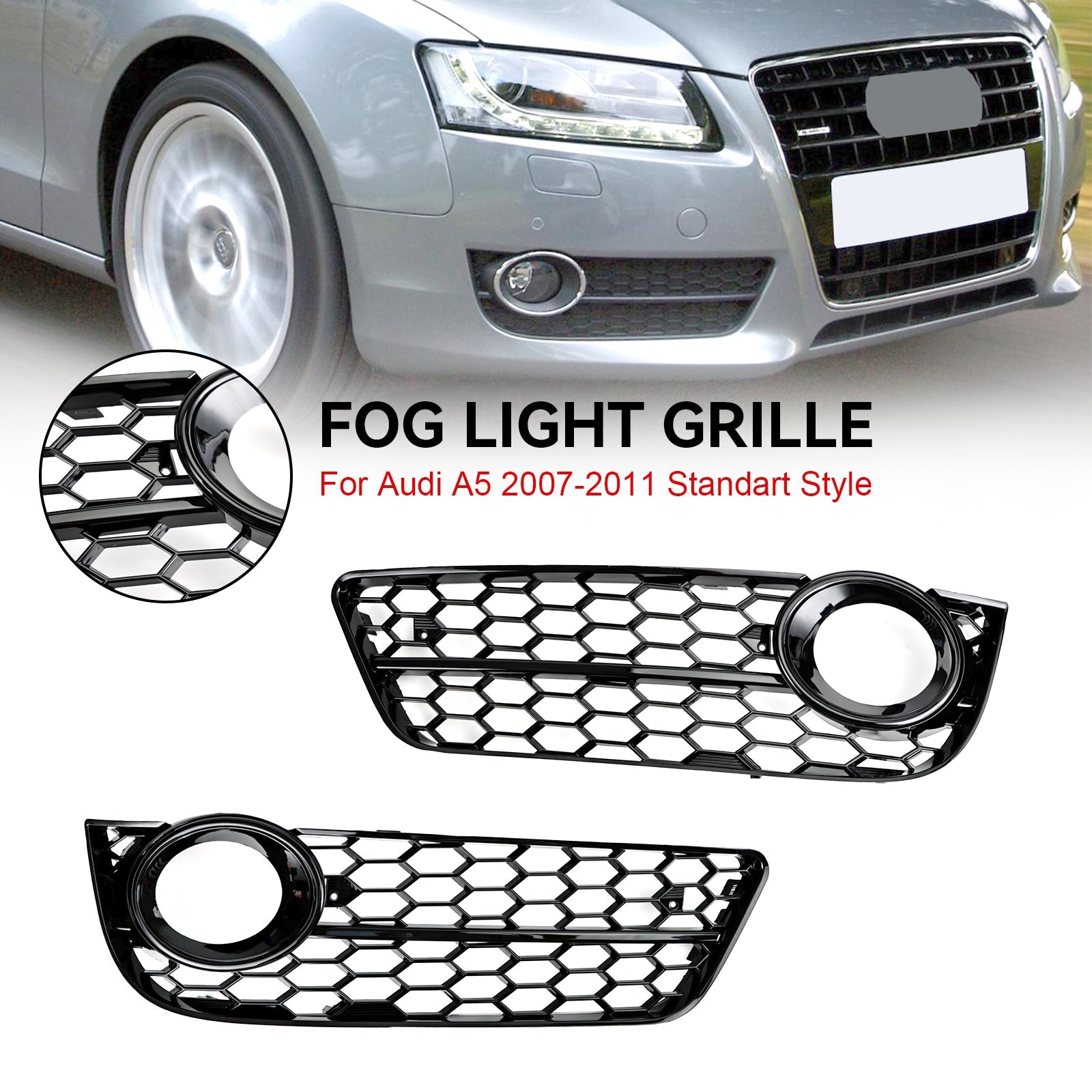 2007-2011 Audi A5 Pair Honeycomb Front Fog Lamp Cover Grille Grill 1522024