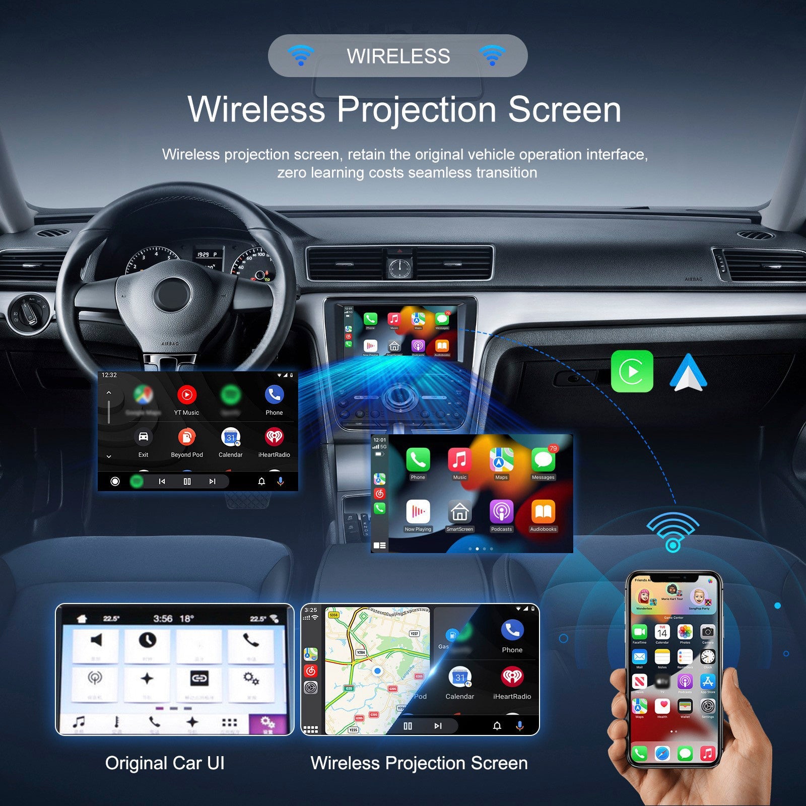 2 in 1 Wireless Apple Carplay Android Auto Adapter Car Wired to Wireless CarPlay