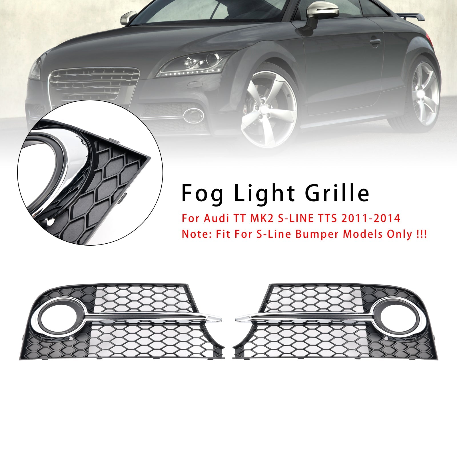 Audi TT MK2 S-Line TTS 2011-2014 Chrome Front Bumper Fog Light Grille