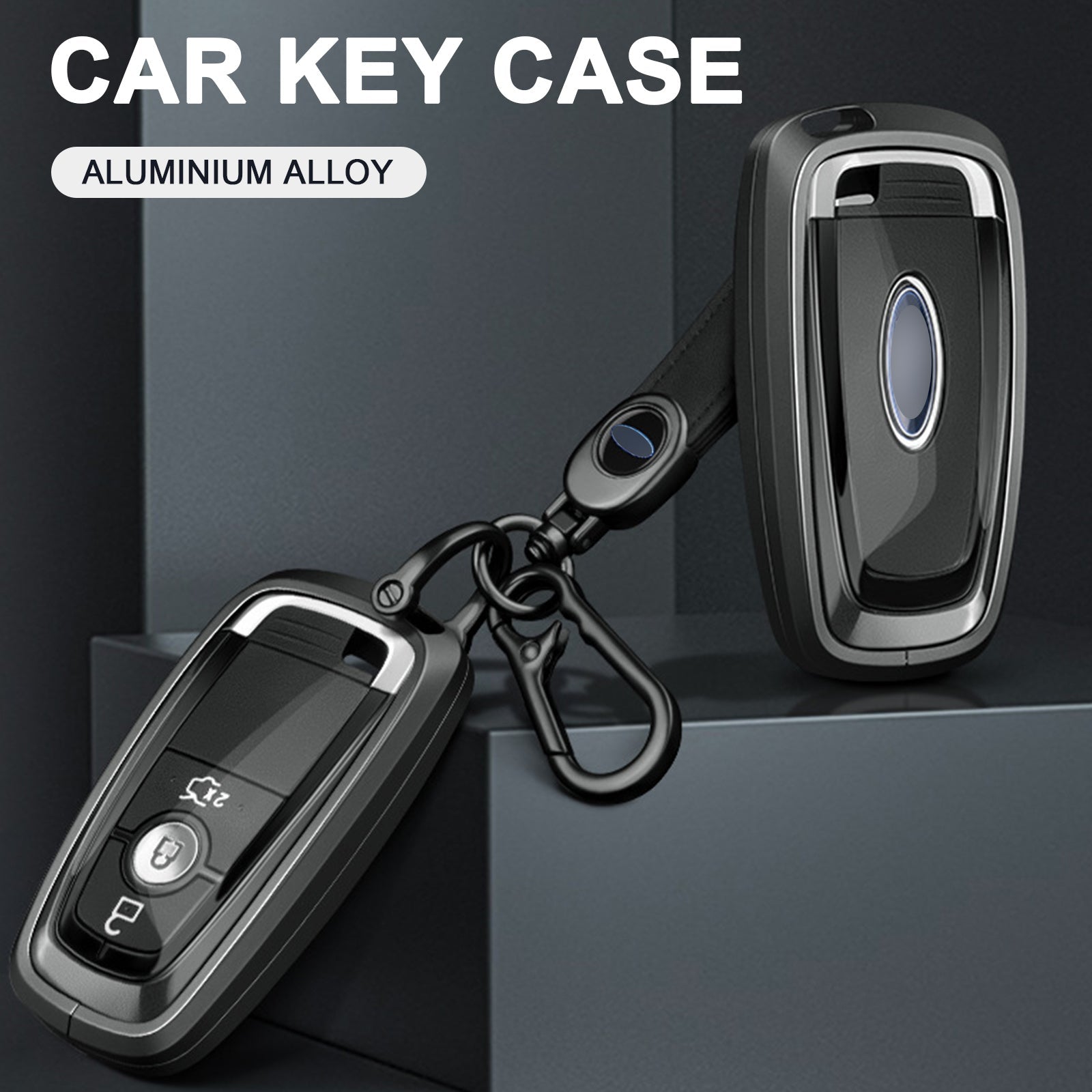 Aluminum Alloy TPU Black Car Key Case Cover With Buckle For Ford