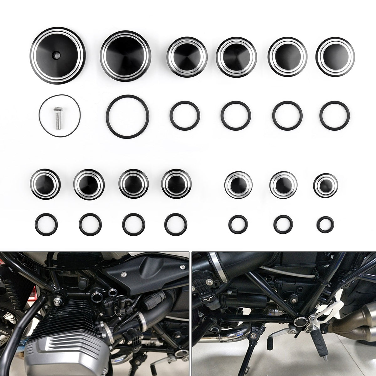 CNC 13PCS Black Frame Hole Caps Plug Cover Fit for BMW R Nine T R1200 2014-2016