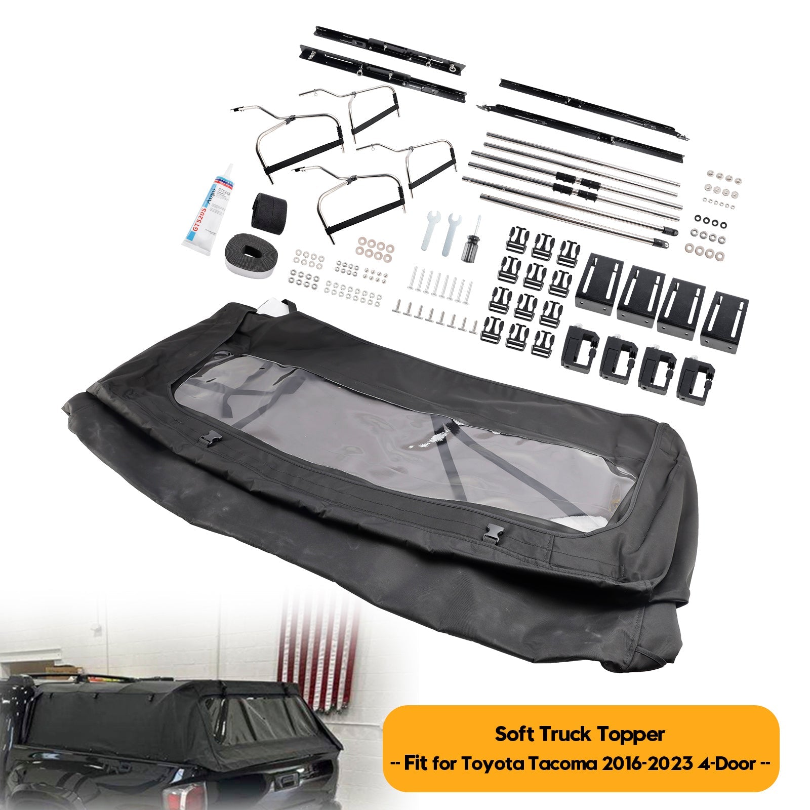 6" Soft Truck Topper Fit for Toyota Tacoma 2016-2023 4-Door