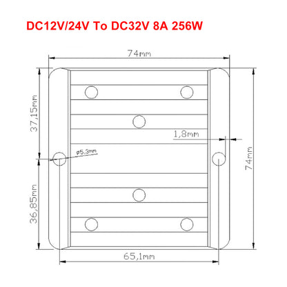 Waterproof DC/DC Converter Regulator 12V/24V Step Up to 32V 8A 256W