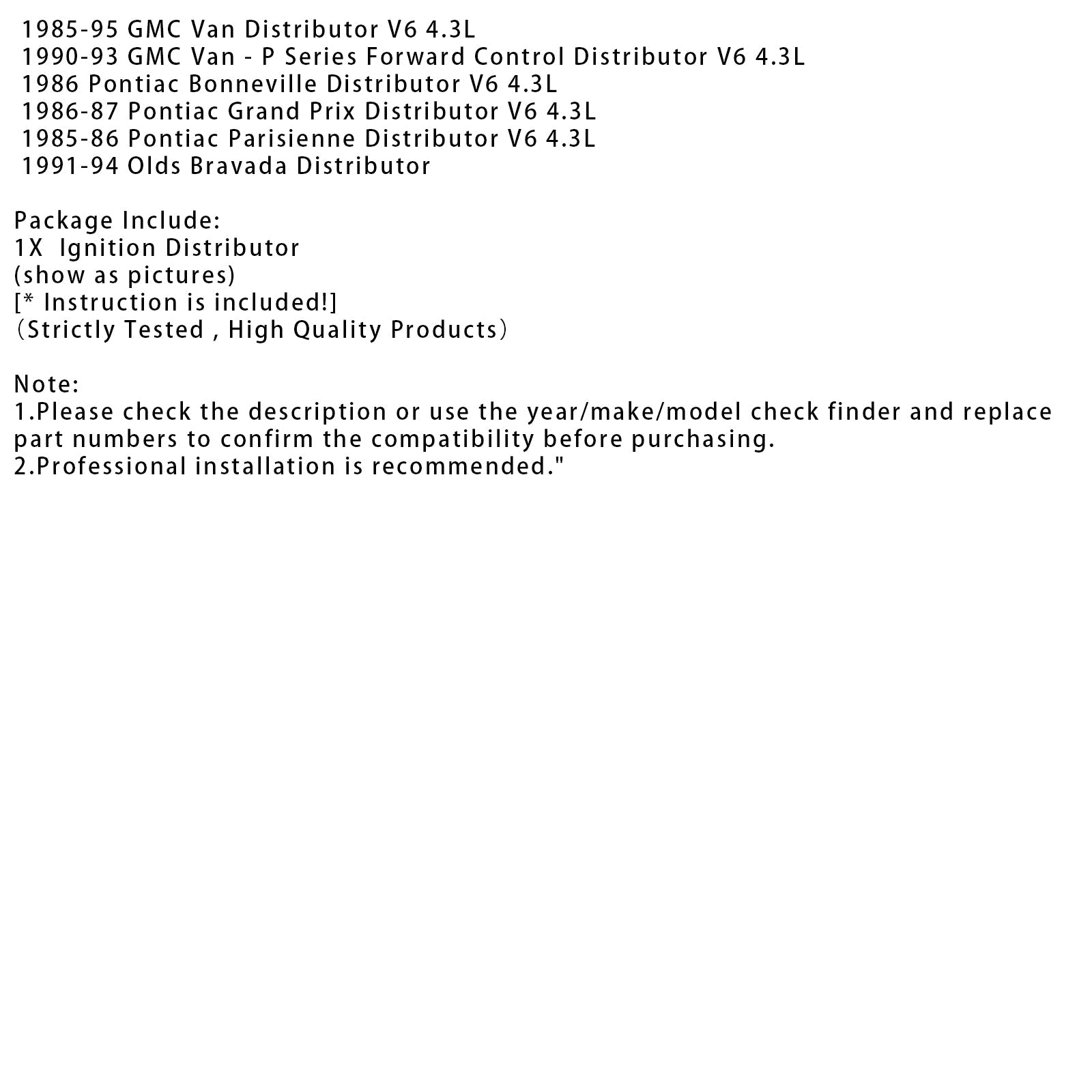 1985-1986 GMC K1500/K2500 Truck Distributor V6 4.3L with External Coill High Performance Ignition Distributor 841635 GM23
