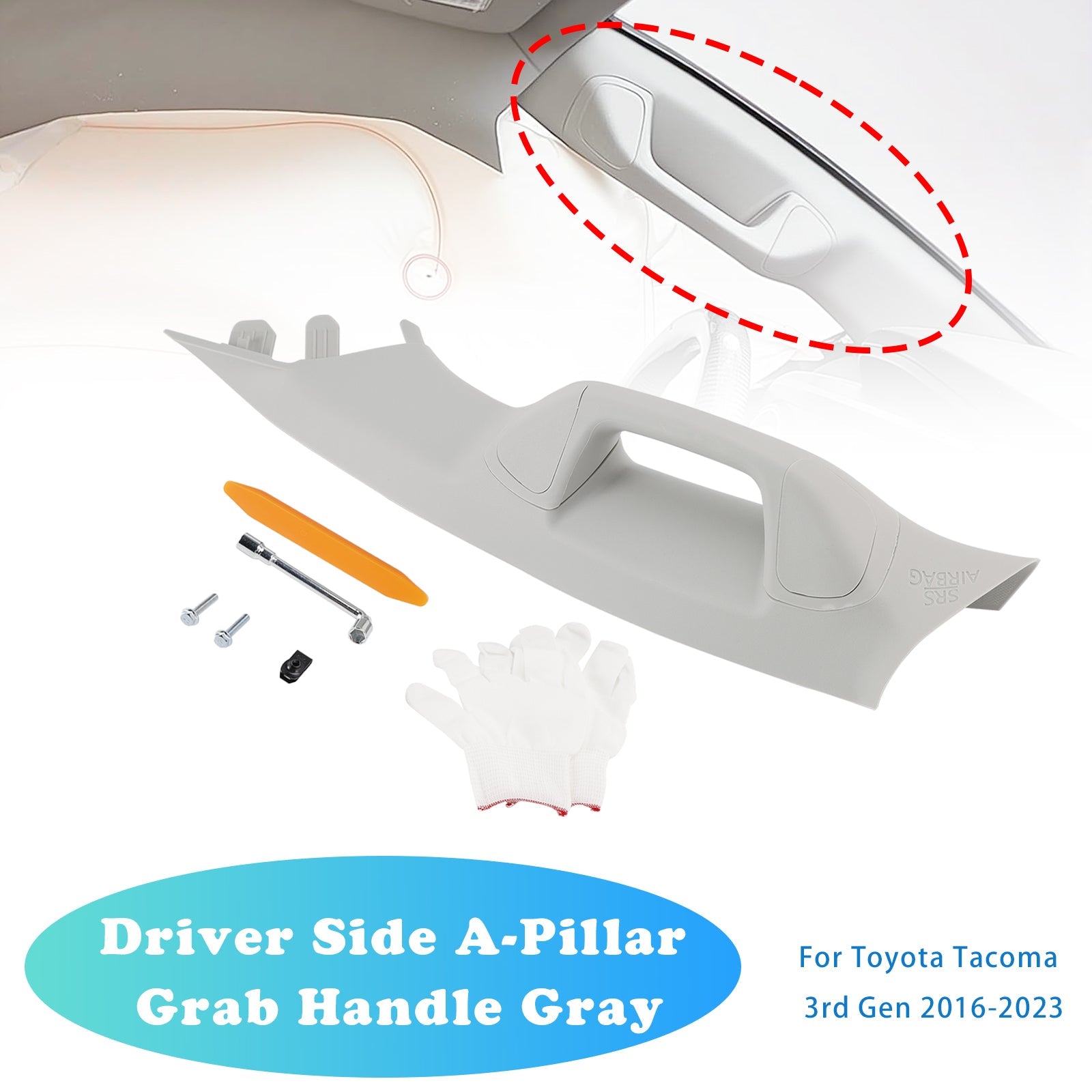 2016-2023 For Toyota Tacoma 3rd Gen Driver Side A-Pillar Grab Handle Gray