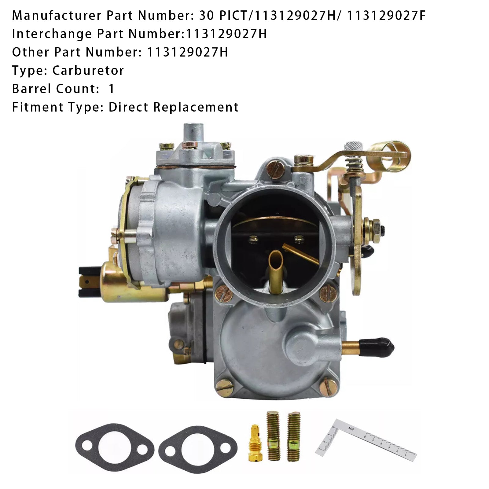 1946-1948 Volkswagen Standard 30 PICT-1 Carburetor 1 Barrel 113129027H 113129027F