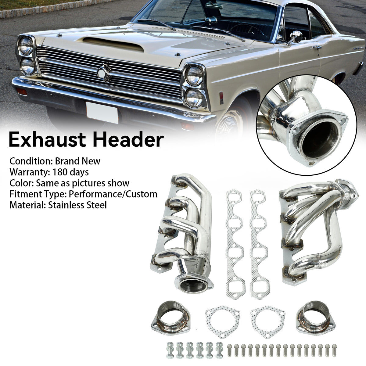 Stainless Exhaust Header fit Ford Mustang 1964-1977 302CU 5.0 260 289 302 V8