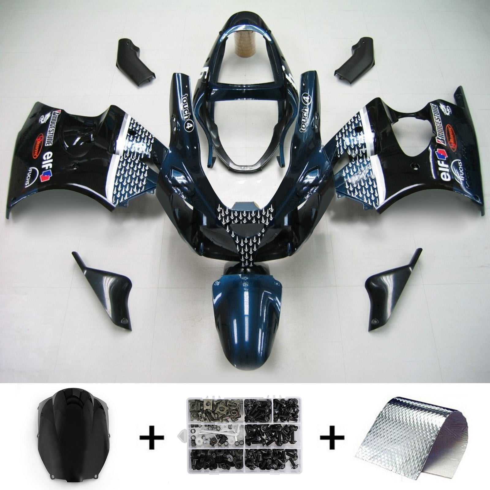 2000-2002 Kawasaki Zx6R Fairing Black Dark Blue Kit