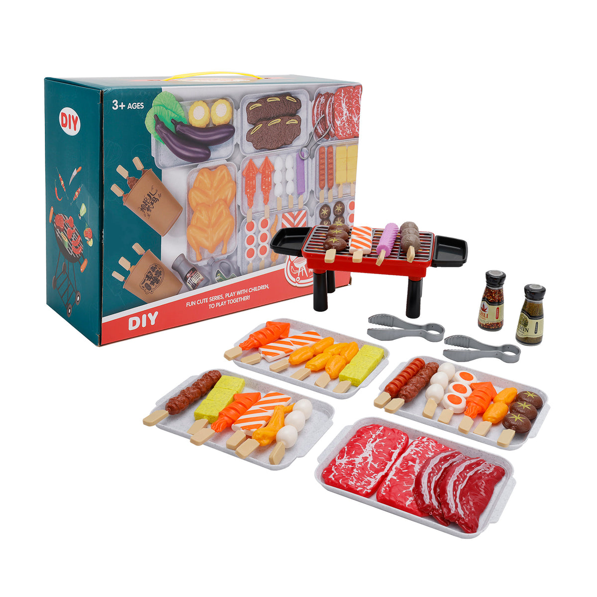 36Pcs BBQ Pretend Play Food Toy Grill Set Barbeque Kitchen Cooking Tools Toys