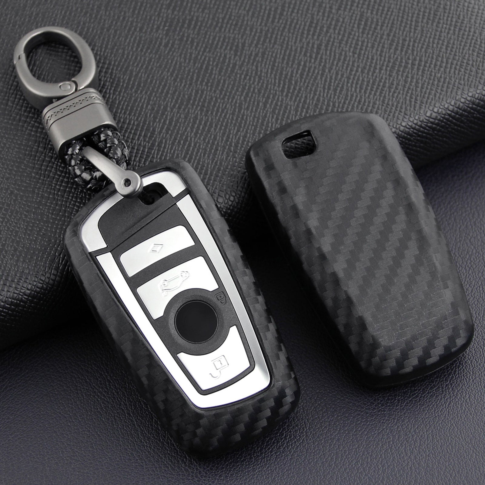 Leather Silicone Car Key Case Cover With Buckle For BMW Square
