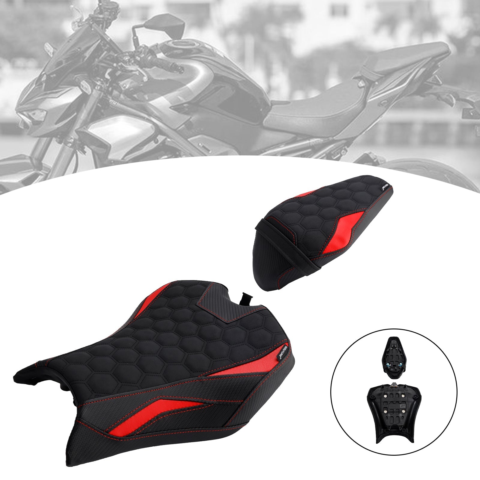 2025- For Kawasaki Z900 Zr900-F Front&Rear Raider Passenger Cushion Kit Red2
