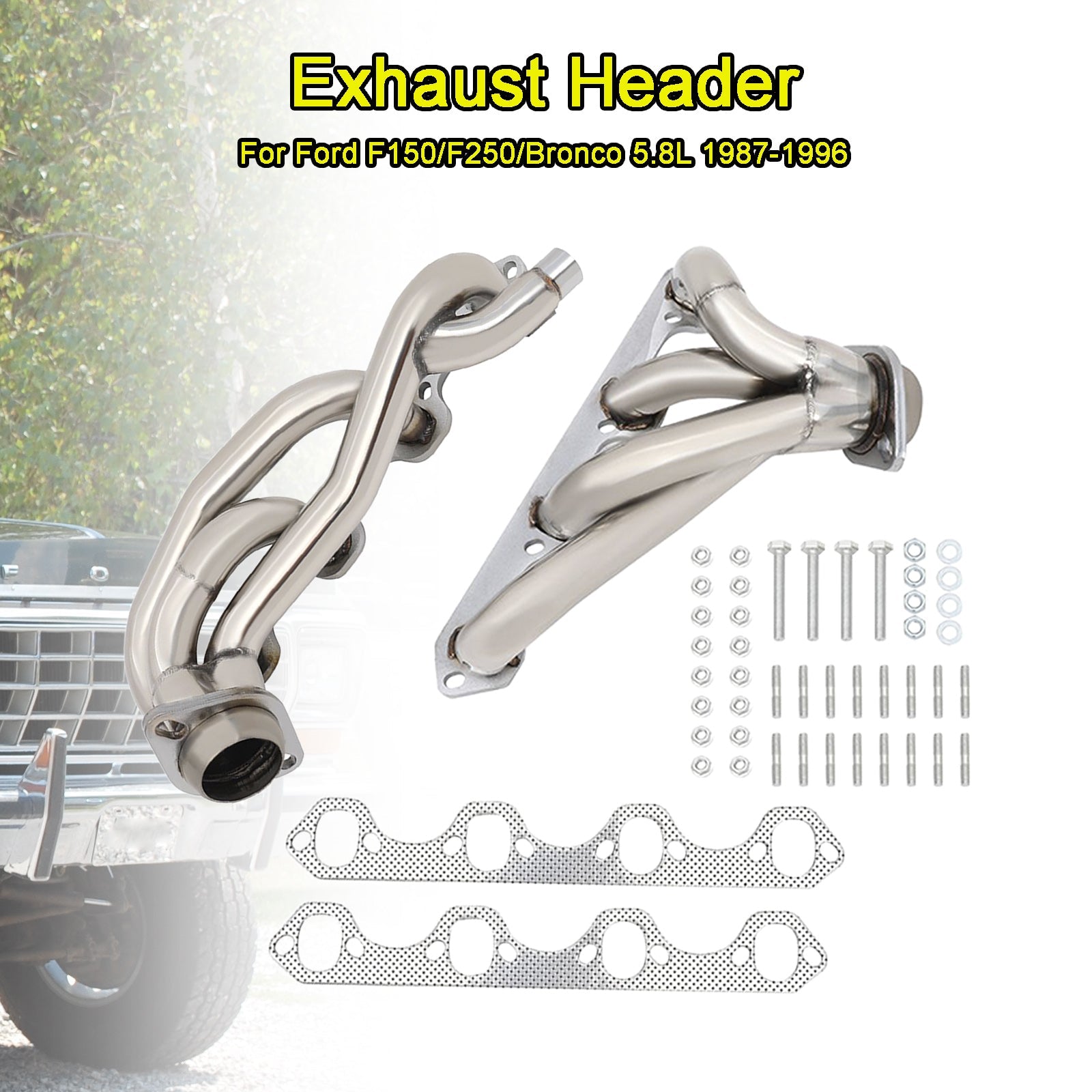 T-304 Shorty Exhaust Headers Manifold Fit Ford F150/F250/Bronco 5.8L 1987-96