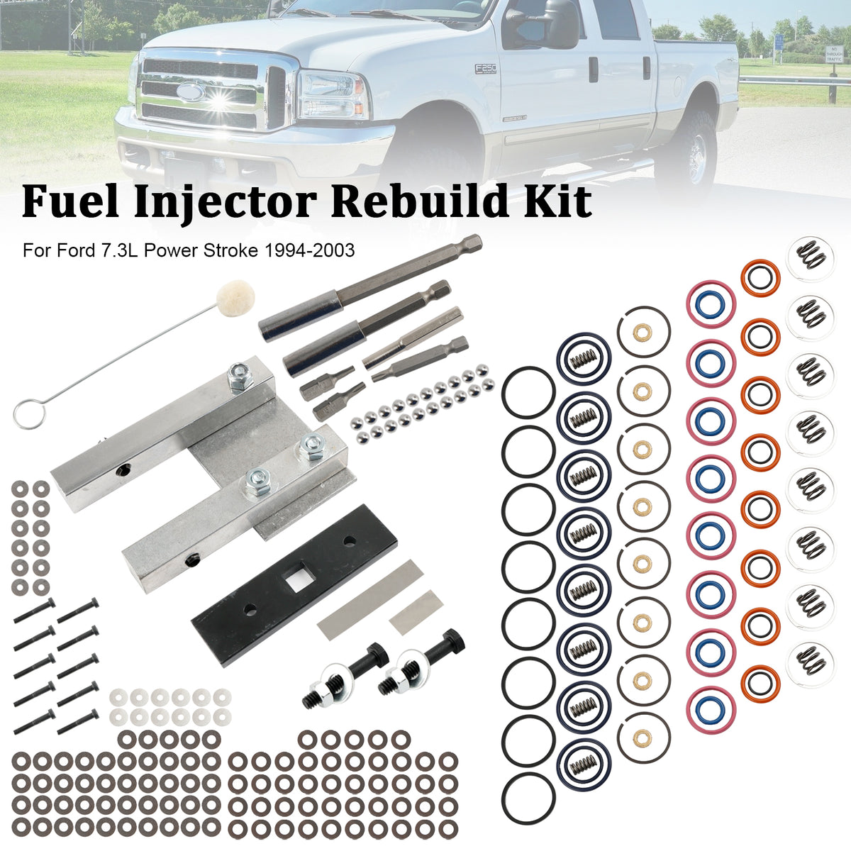 Injector Rebuild Kit Fit 7.3L Power Stroke 94-03 W/Vice Clamp And Tools Spring
