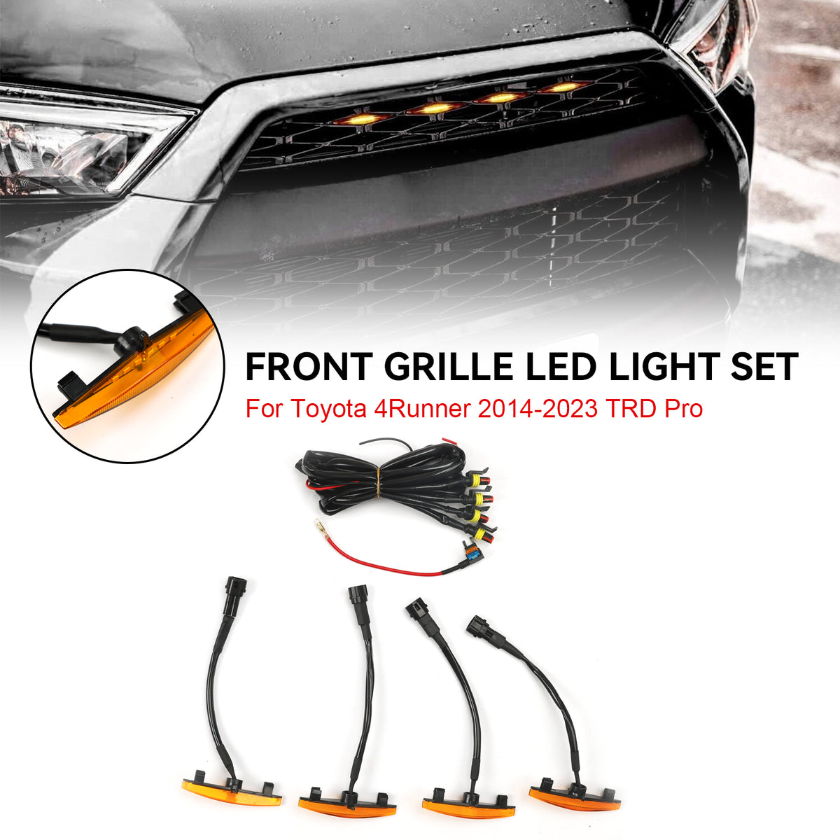 4PCS Plastic Car Grille LED Lights Light Fit Toyota 4Runner 2014-23 TRD Pro