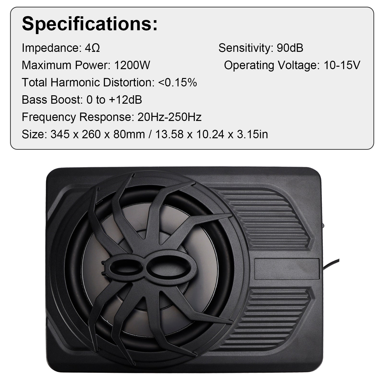 1200W Car Subwoofer 10" 12V Slim Under Seat Powered Car Subwoofer APP Control
