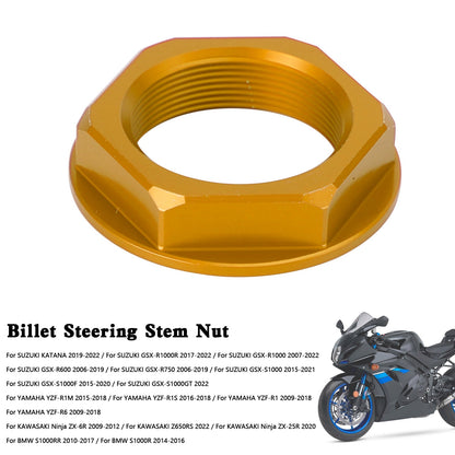 Billet Steering Stem Nut For SUZUKI GSXR 600/750 YZF-R1 ZX6R S1000RR