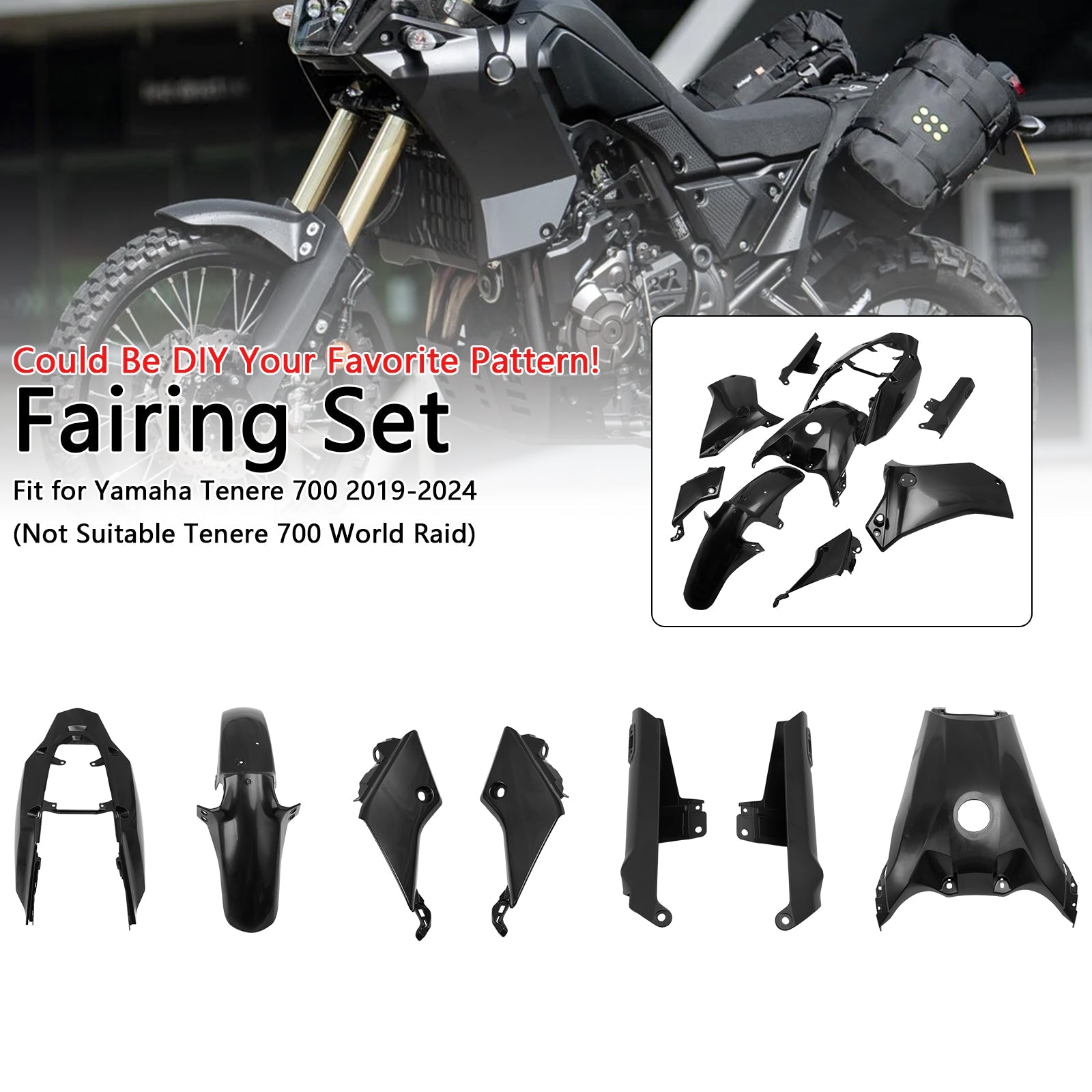 2019-2024 Yamaha Tenere 700 Bodywork Fairing Injection Unpainted