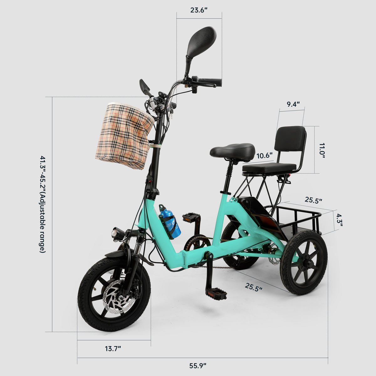 3 Wheel Electric Motorized Folding Tricycle E-Bike 48V 350W 10.4AH