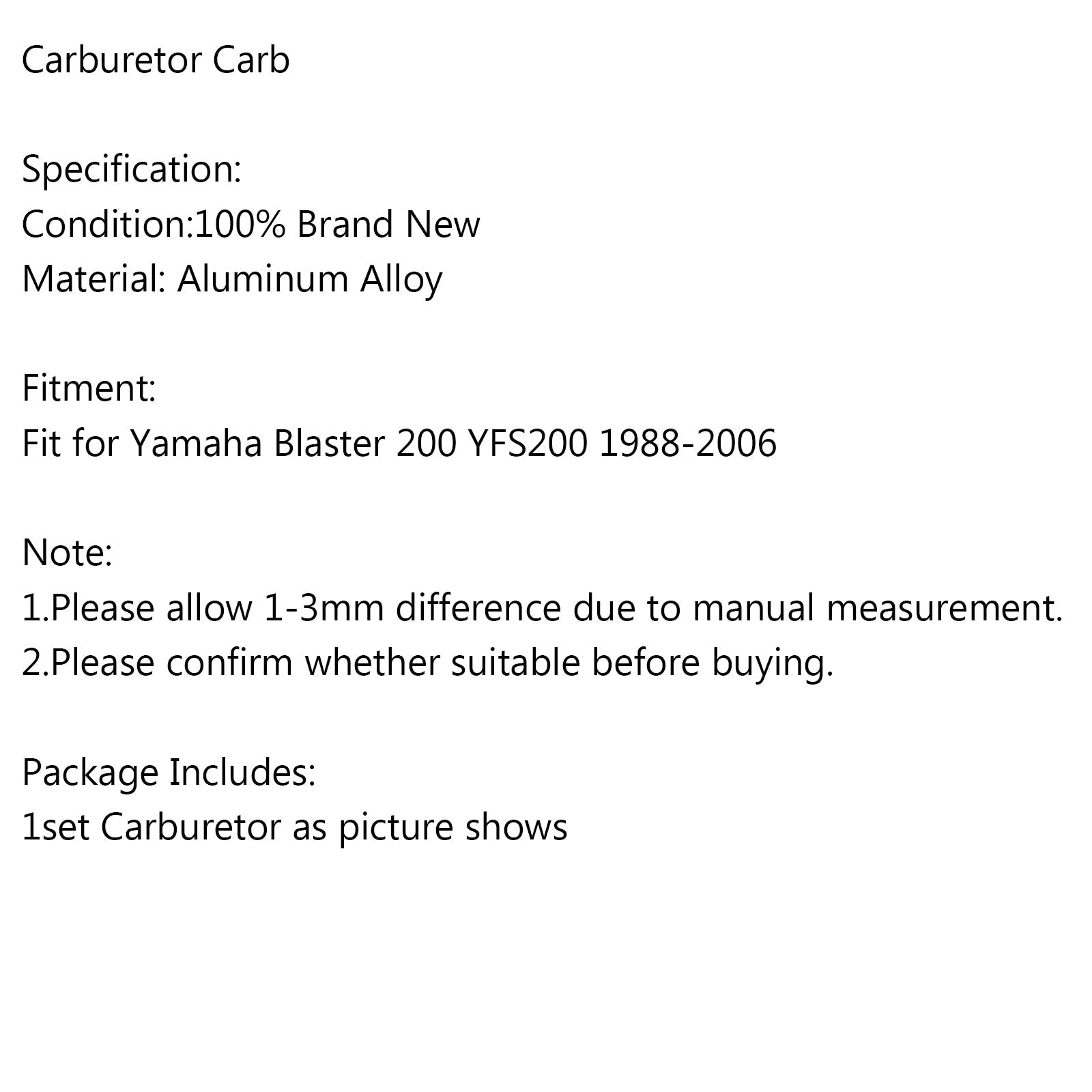 Carburetor Carb fit for Yamaha BLASTER 200 YFS200 YFS 200 CARBY 1988-2006 Generic