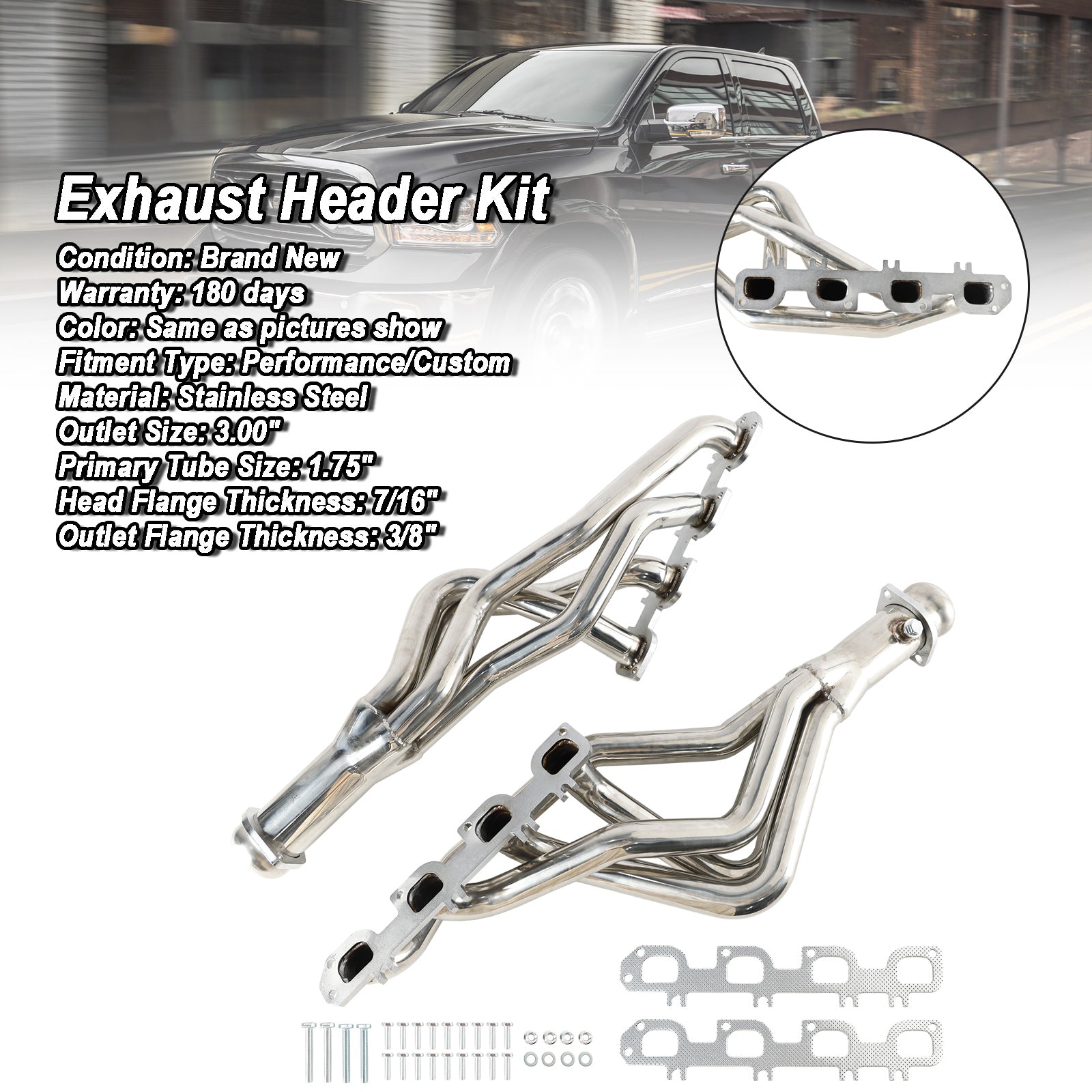 Long Tube Stainless Header Manifold Exhaust Fit Dodge Ram 1500 5.7L 2009-18