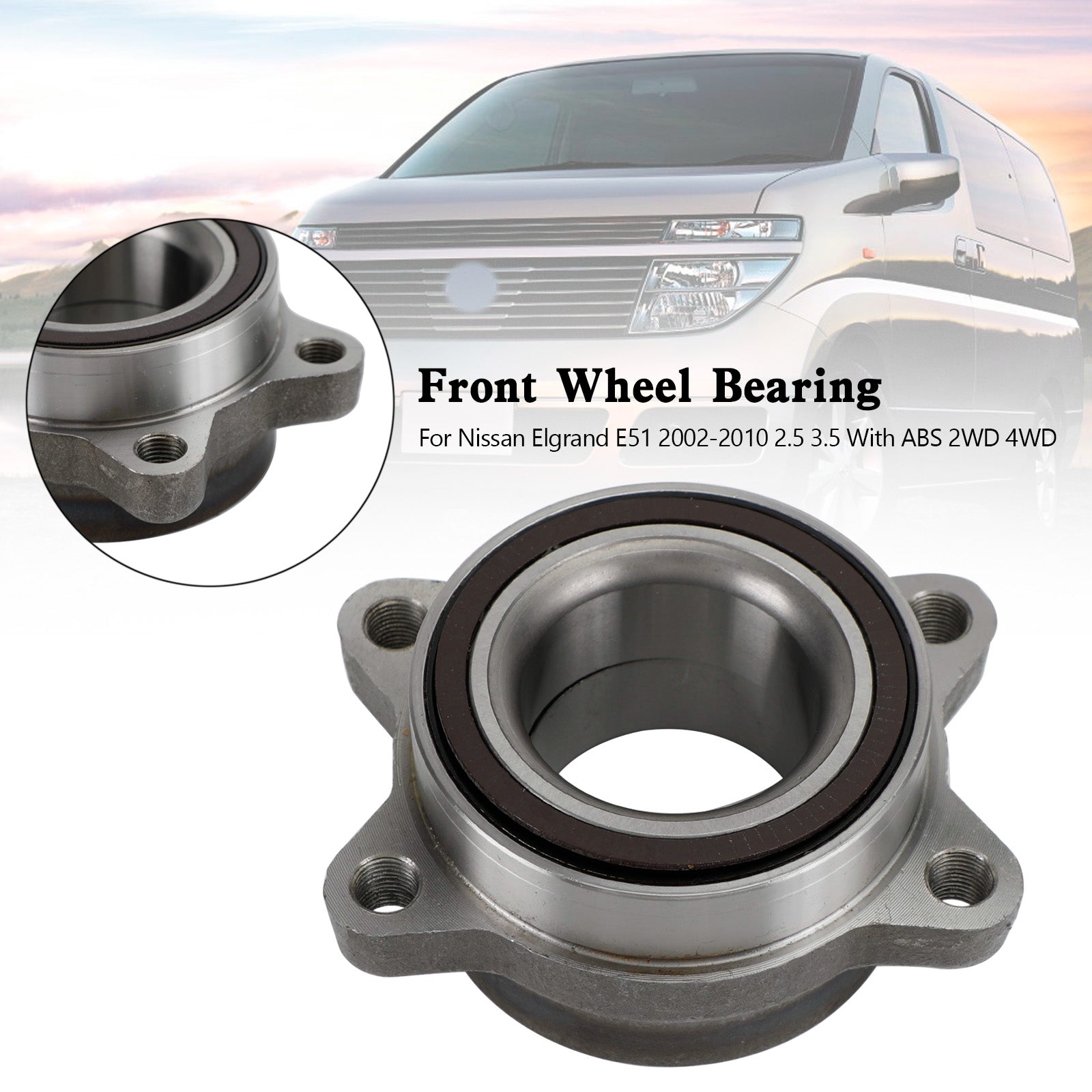 2002-2010 Nissan Elgrand E51 2.5 3.5 With ABS 2WD 4WD Front Wheel Bearing 0210-WL000 0282E51MF