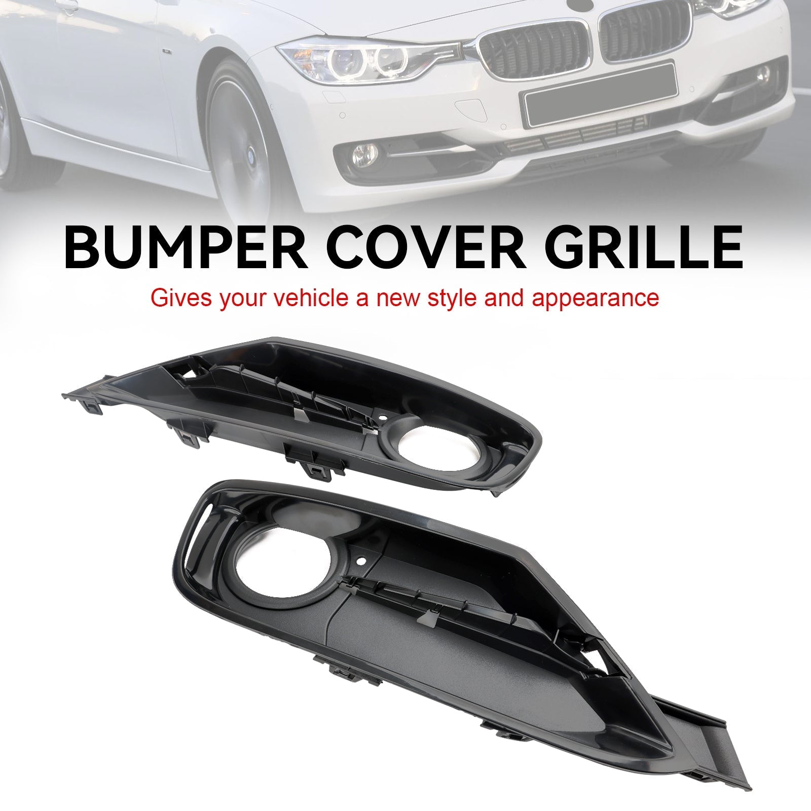 2013-2015 BMW 320i 320i xDrive 2.0L L4-Gas 2PCS Front Bumper Fog Light Grille Covers 51117300739