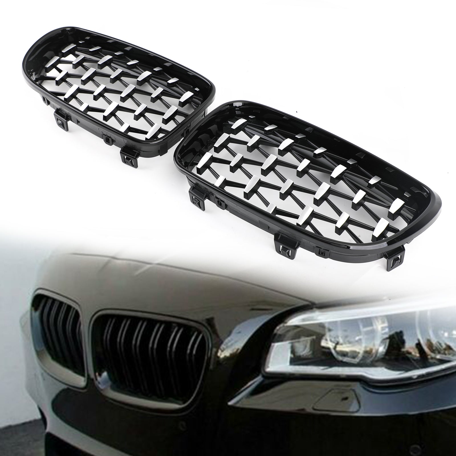 Front Grille Fit for BMW 1 Series E81 E87 E82 E88 128i 135i 2008-2012 Black & Chrome Generic