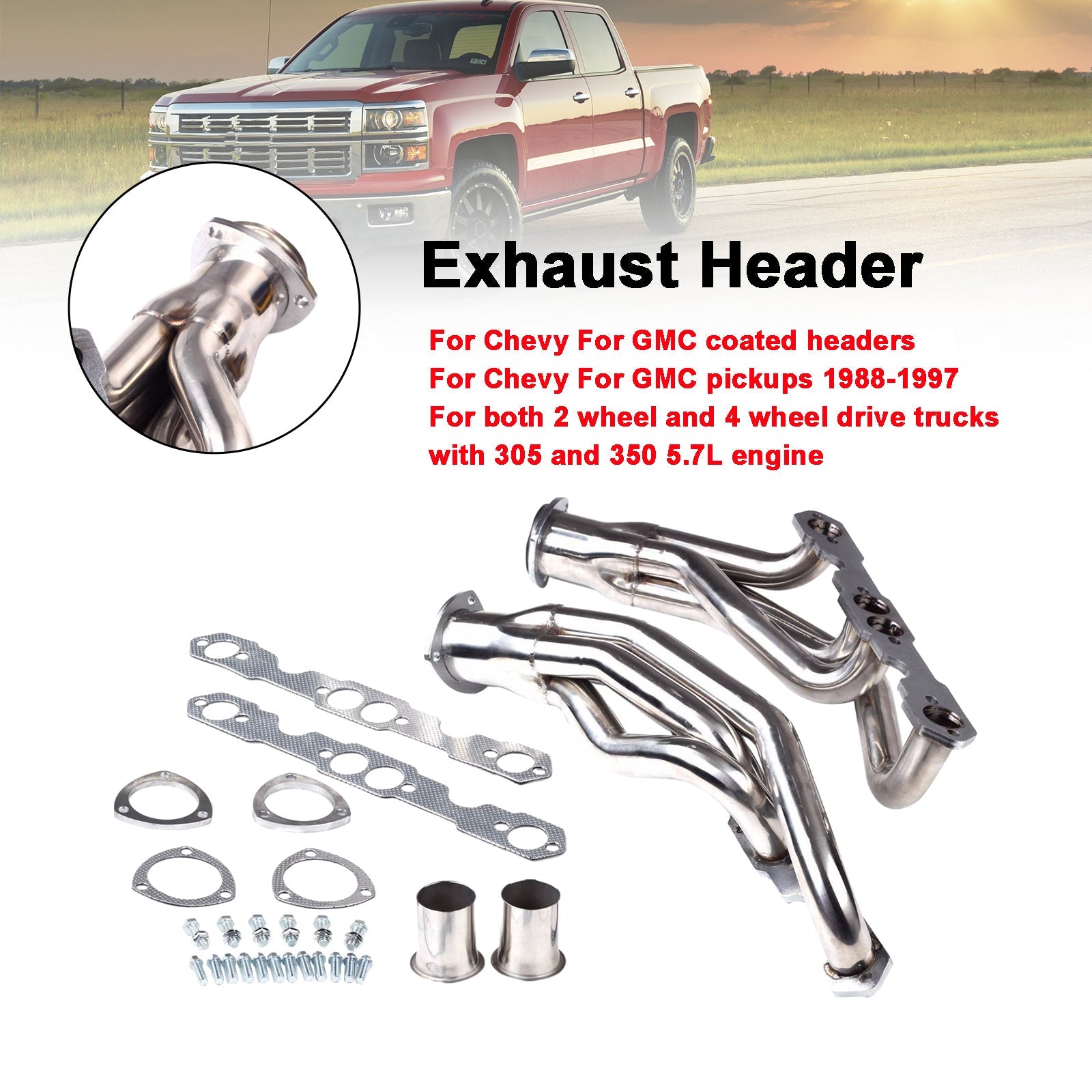 Stainless Steel Exhaust Headers Fit Chevy Fit GMC 5.0L/5.7L 305 350 V8 88-97