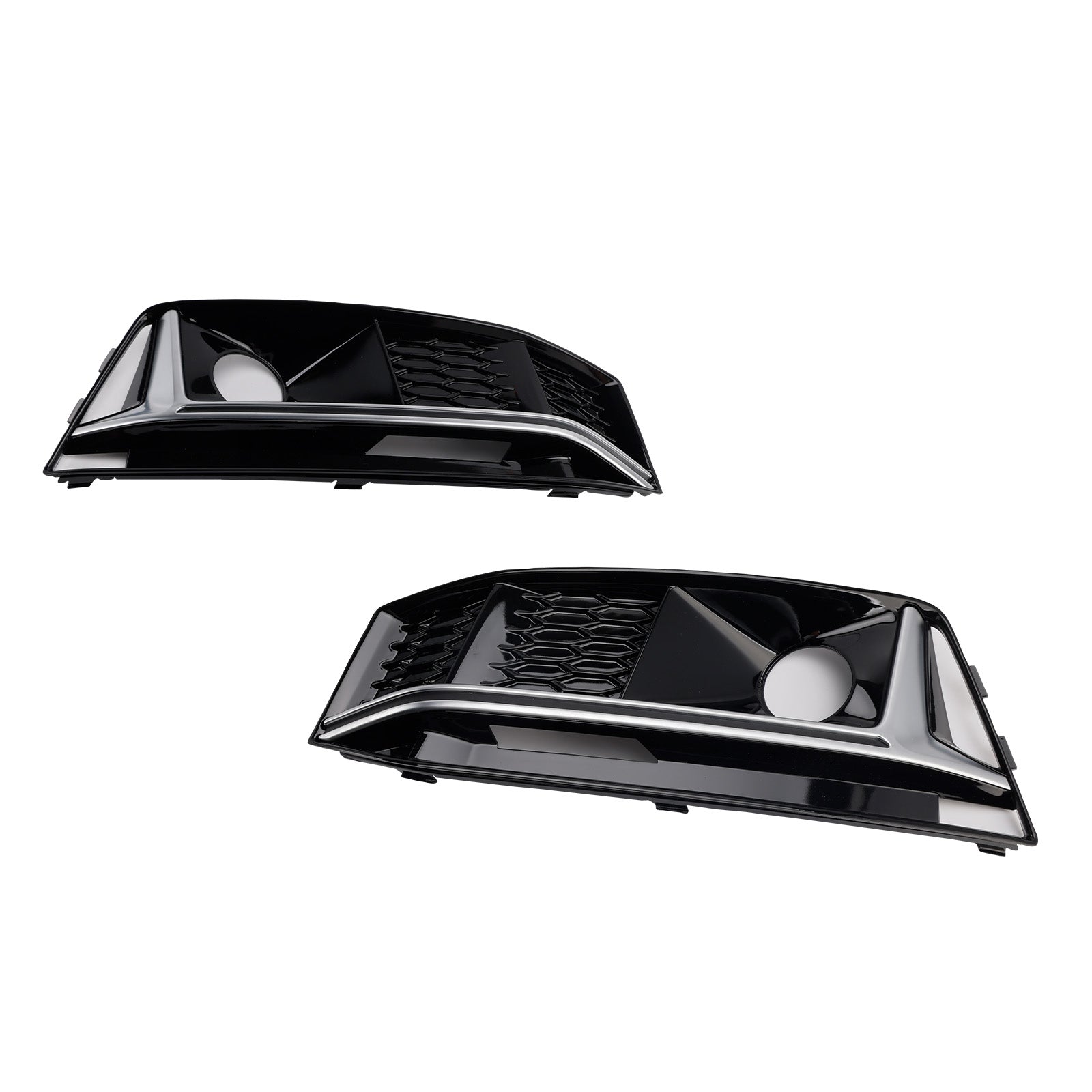 2016-2019 Audi A4 B9 S4 2PCS Black Chrome Front Bumper Foglight Grille Grill