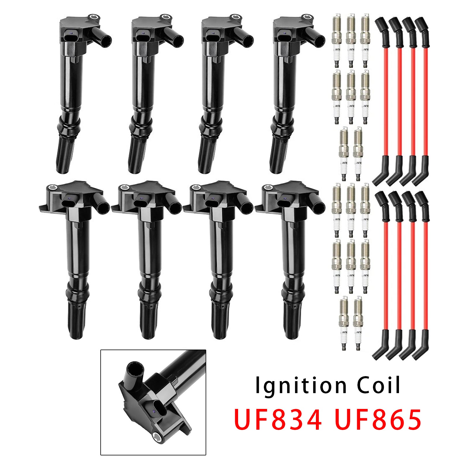 2018-2022 Ford F-250 Super Duty 6.2L V8 8 Ignition Coil+16 Spark Plug+8 Wires UF834 UF865 HL3Z-12029-C