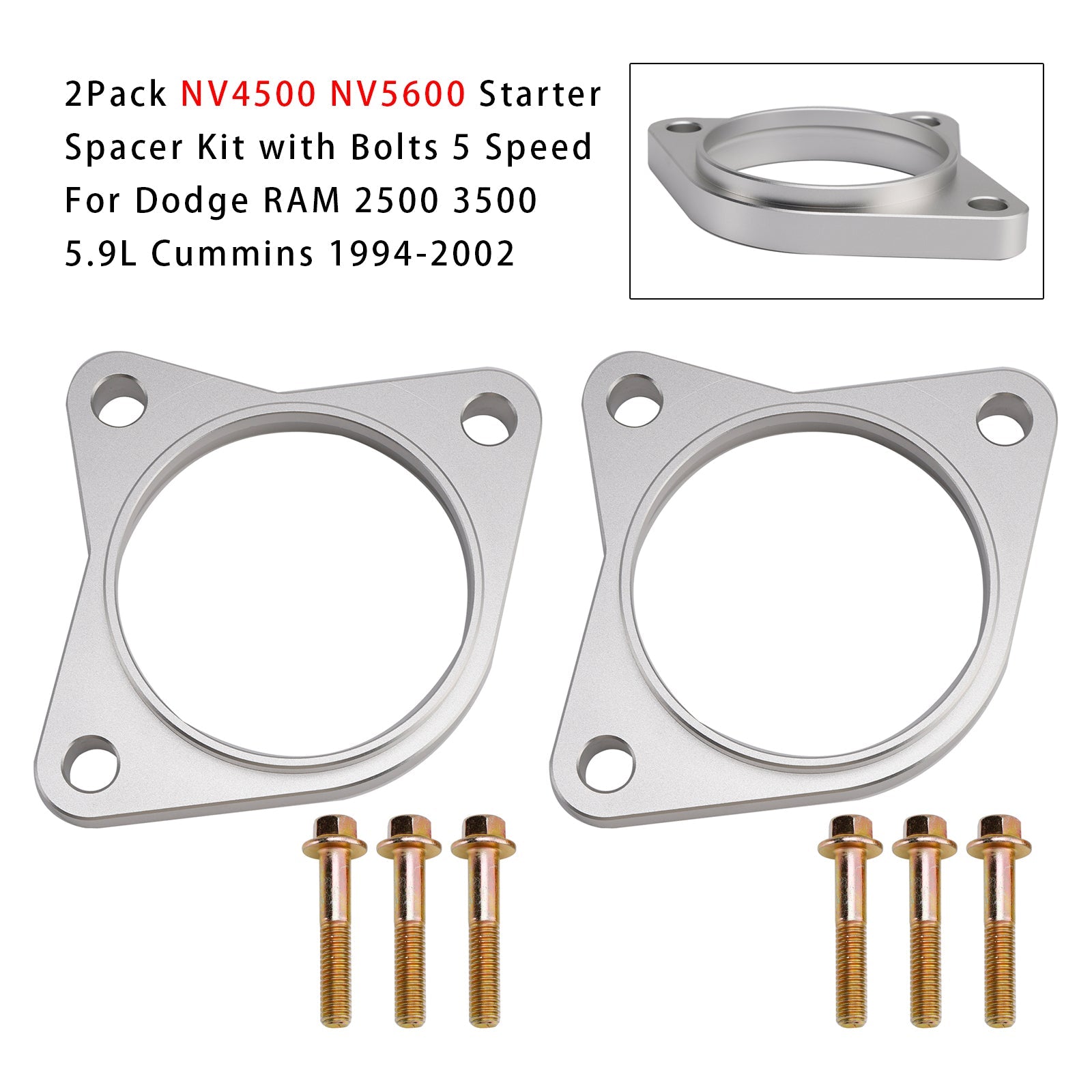 2Pack NV4500 NV5600 Starter Spacer Kit with Bolts 5 Speed For RAM 2500 5.9L