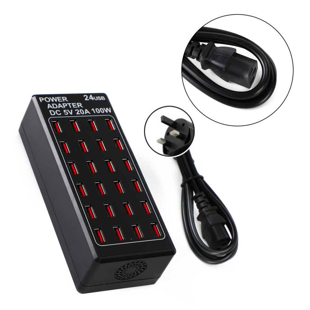 24 Port 100W (20 A) Multi USB Charging Station Multiple USB Desktop Chargers UK Plug