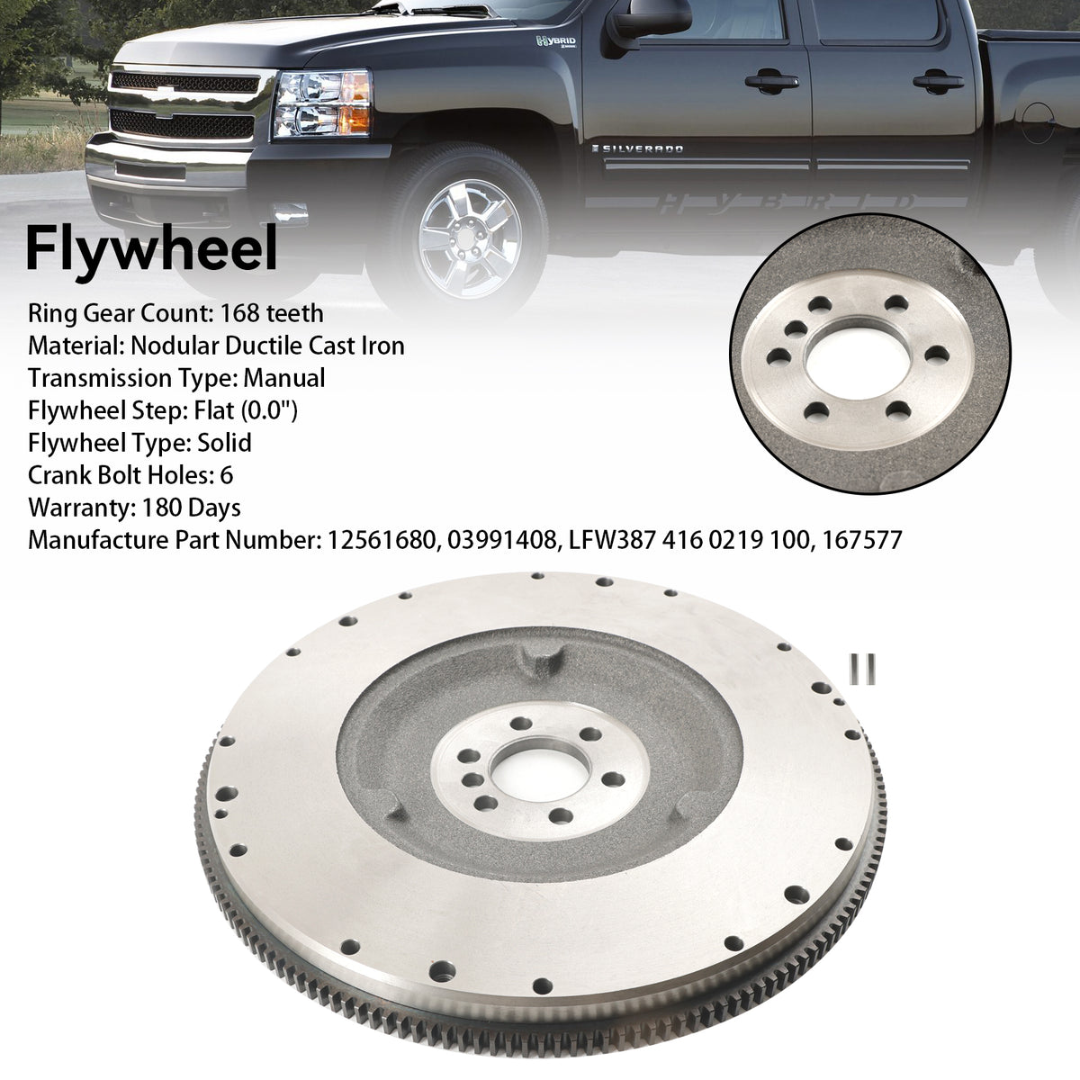 2001-2007 Chevrolet Silverado 2500 (6.0L OHV 8cyl Vortec) Small Block 168-Tooth Flywheel Generic