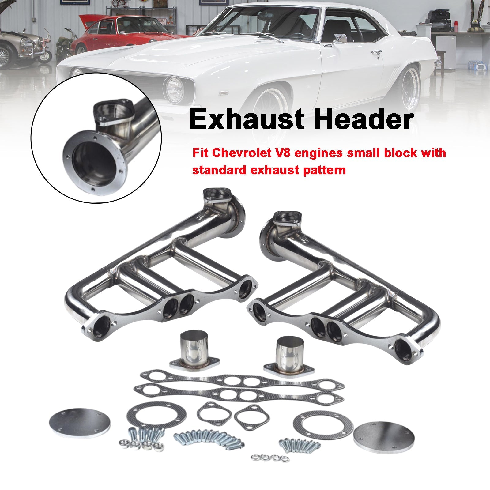 Exhaust Manifold Header 265-400 Fit Chevy Lake Style SBC V8 Small Block