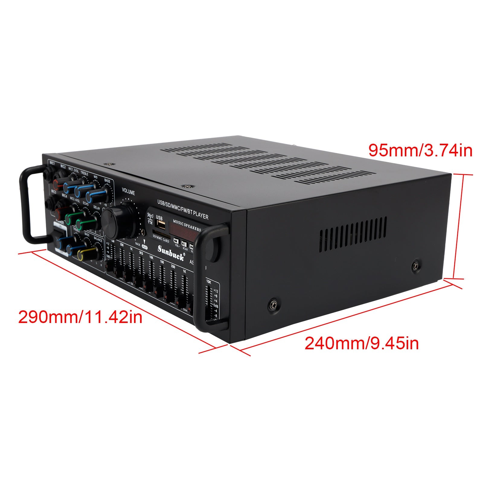 Bluetooth 5.0 HiFi Sunbuck 2000W Stereo Power Amplifier Karaoke FM USB SD AUX