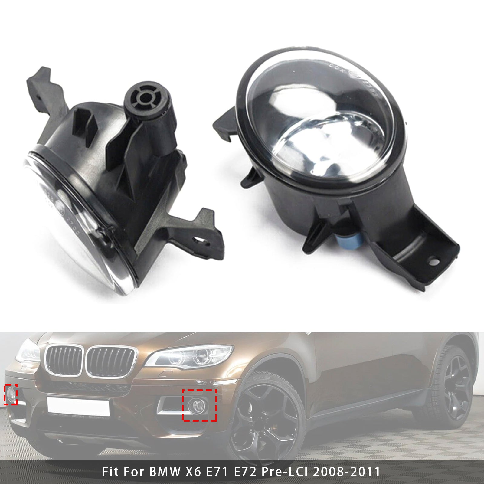 2008-2011 BMW X6 E71 E72 Pair Front Fog Light Lamps Without Bulbs 63177187631