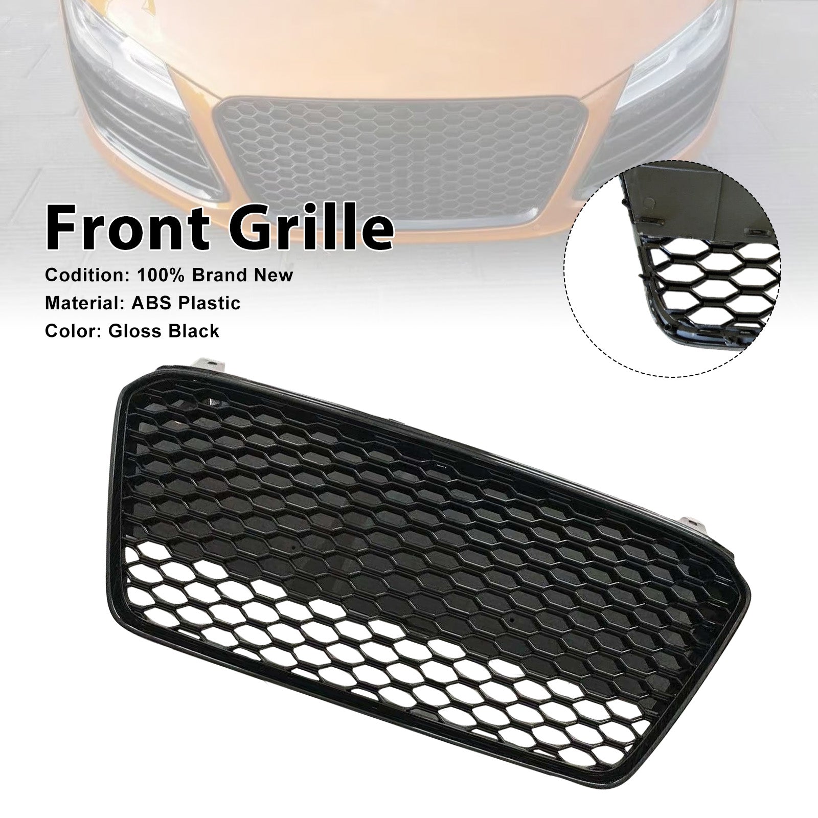 2014 For Audi R8 Front Henycomb Bumper Grille Grill Gloss Black