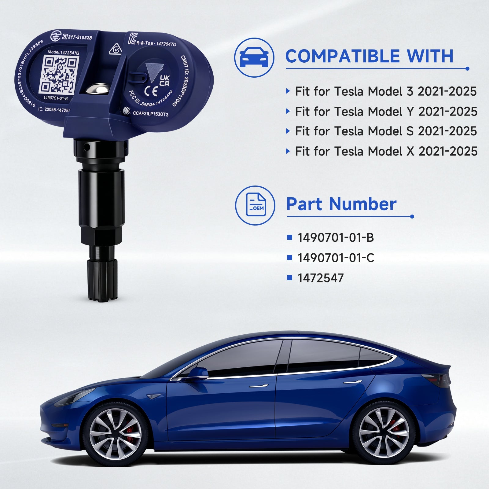 2021-2024 Tesla Model X 4Pcs Bluetooth TPMS Tire Pressure Sensor