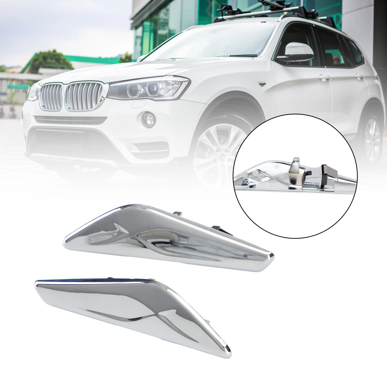 BMW F25 F26 X3 Pair Chrome Front Side Fender Trim Finisher 51117338569/570 Generic