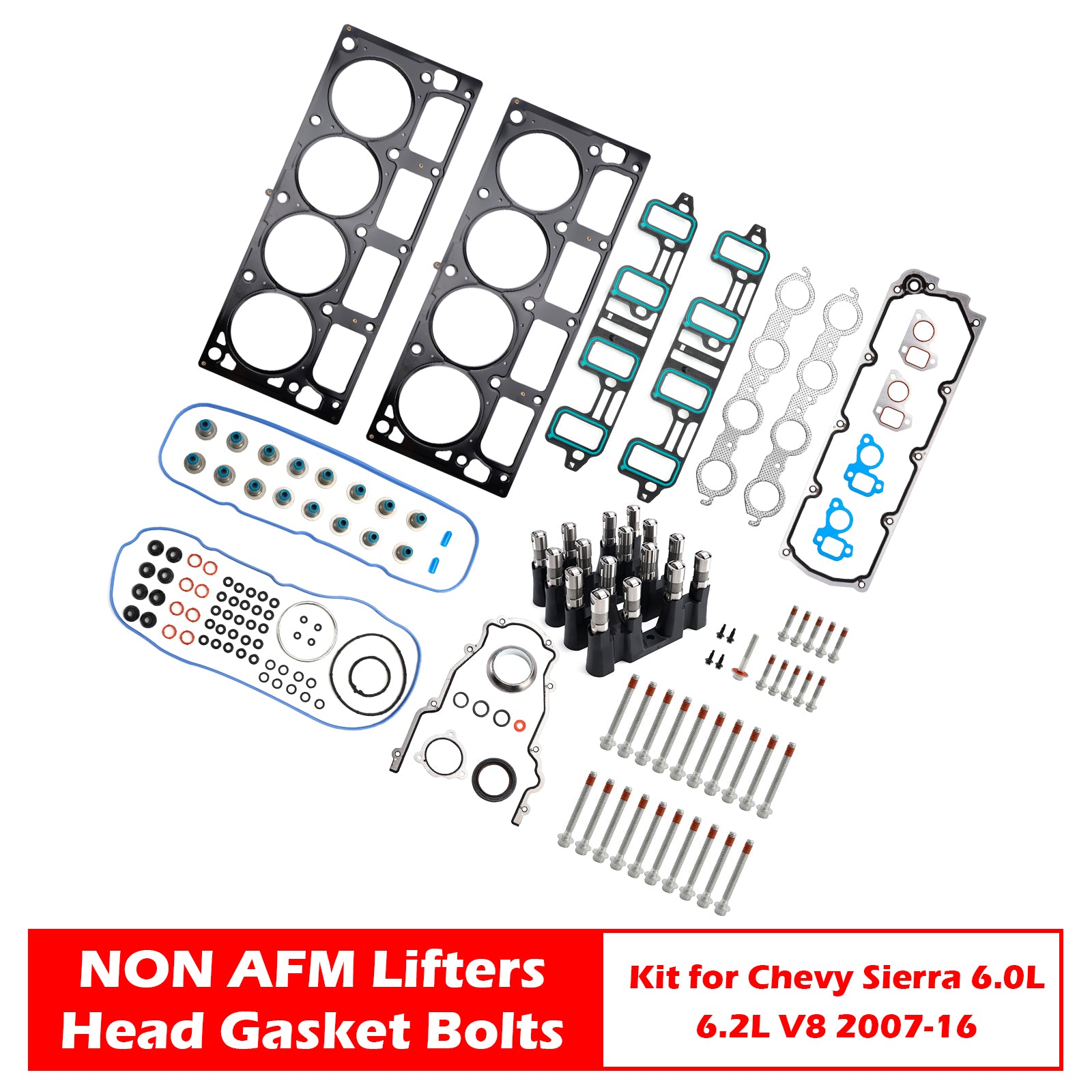 2007-2009 For Chevrolet Suburban 2500 6.0L 5967CC 364CID V8 OHV, (16 Valve) NON AFM Lifters Head Gasket Bolts Kit 17120735