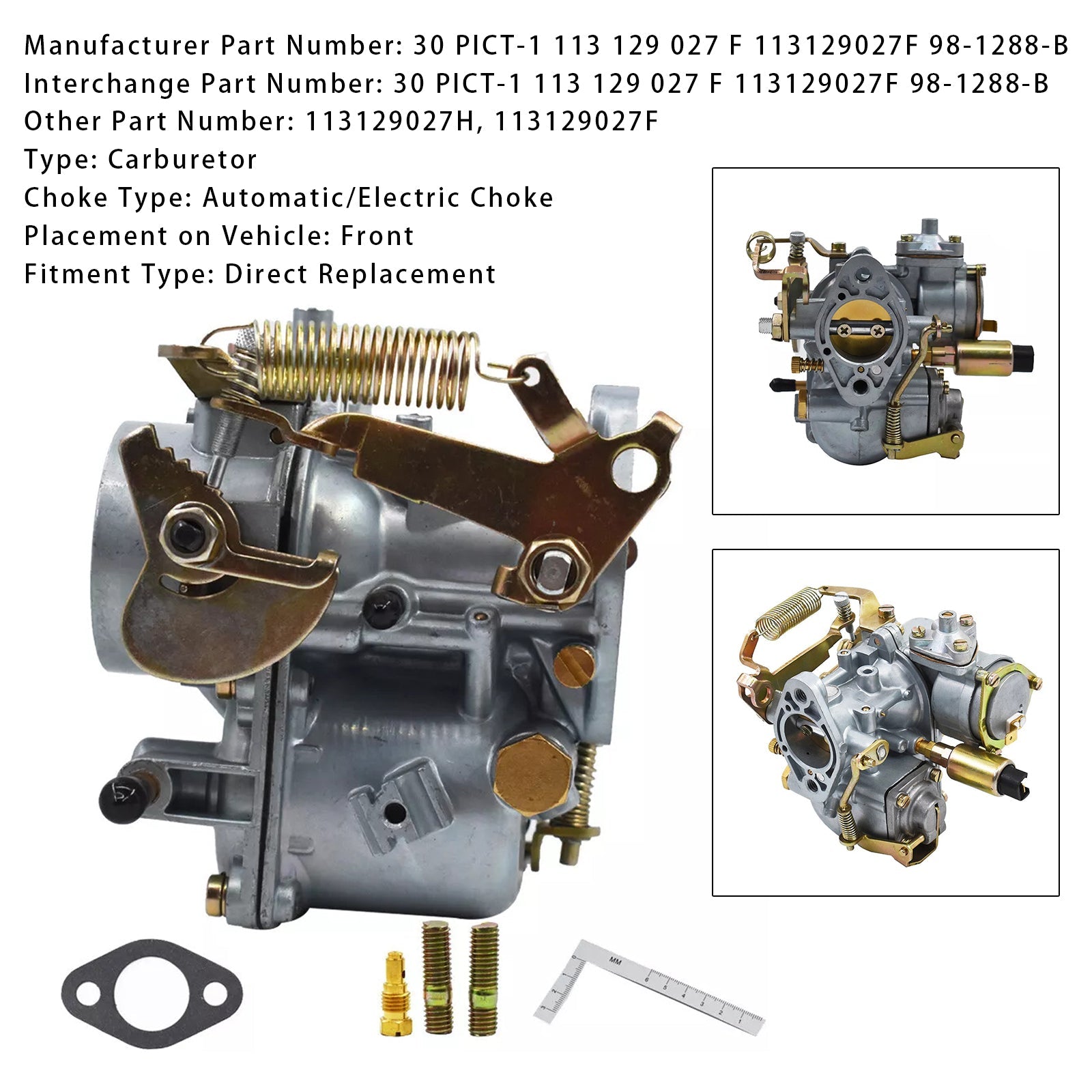 1950-1966 Volkswagen Beetle 30 Pict-1 Carburetor Kit Electric Choke 113129027F