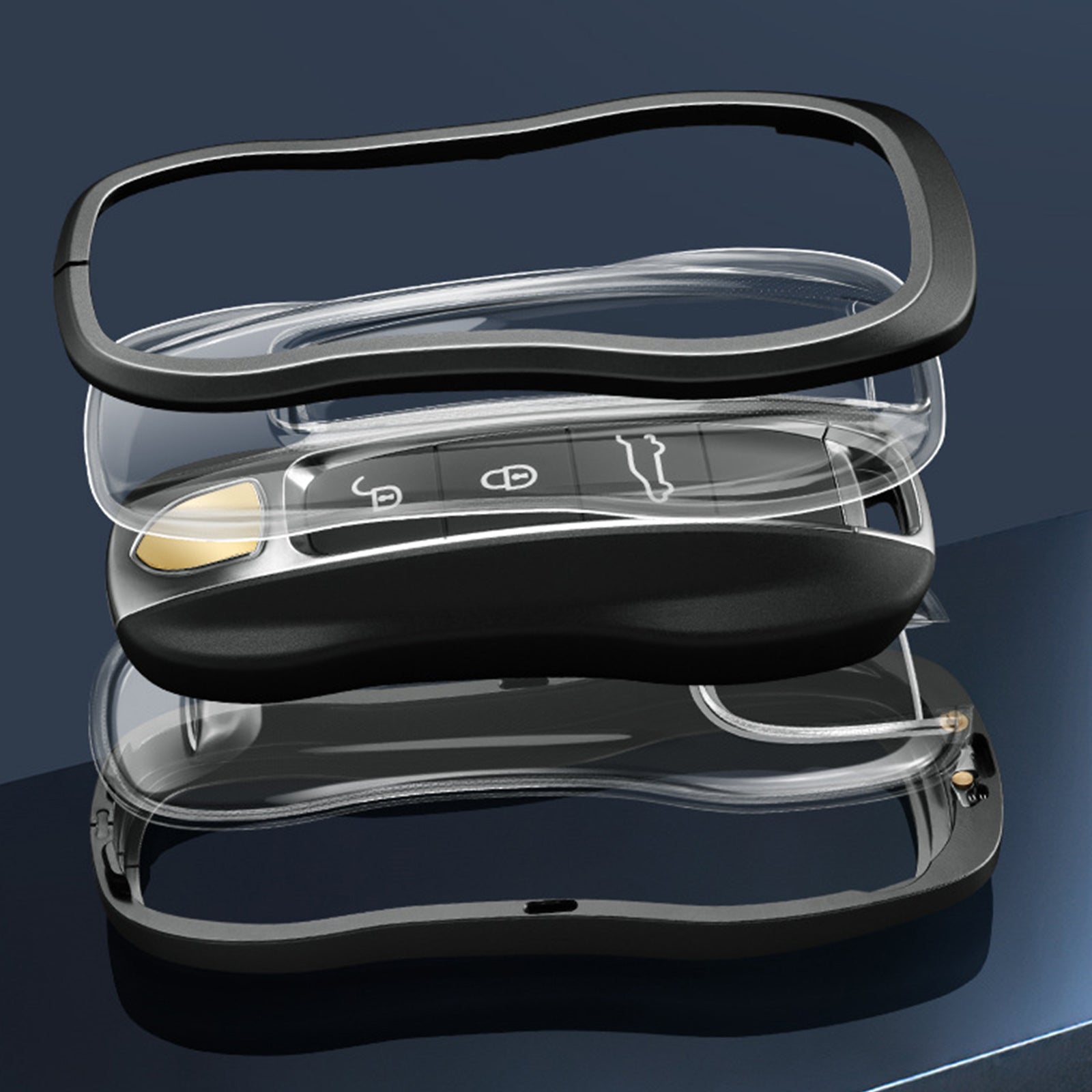 Aluminum Alloy TPU Silvery Car Key Case Cover With Buckle For Porsche Cayenne