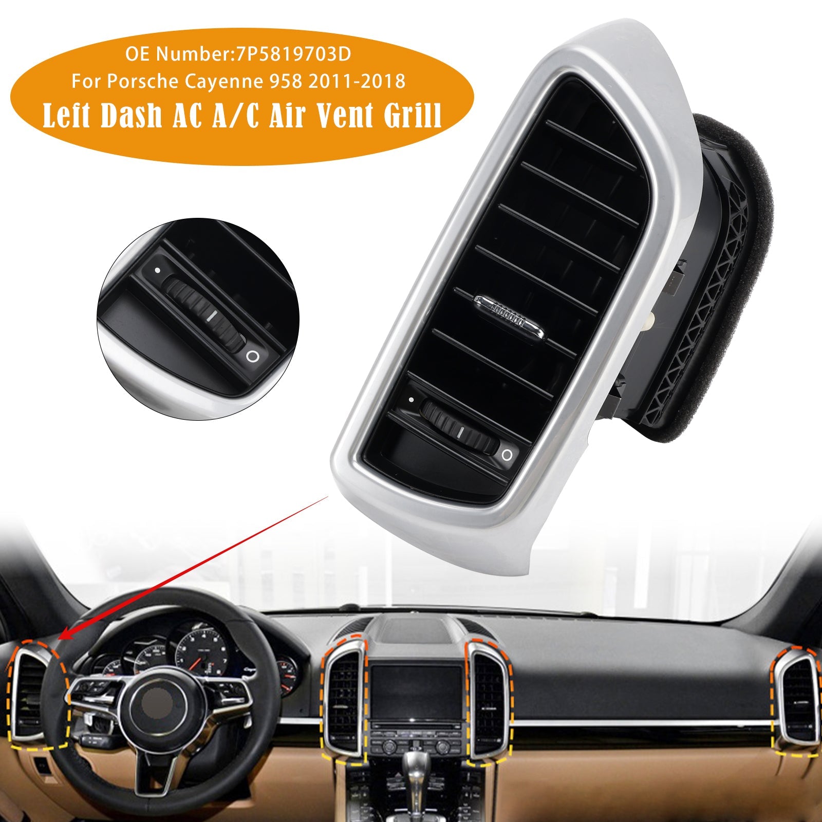 2011-2018 Porsche Cayenne 958 Left Dash AC A/C Air Vent Grill 7P5819703D