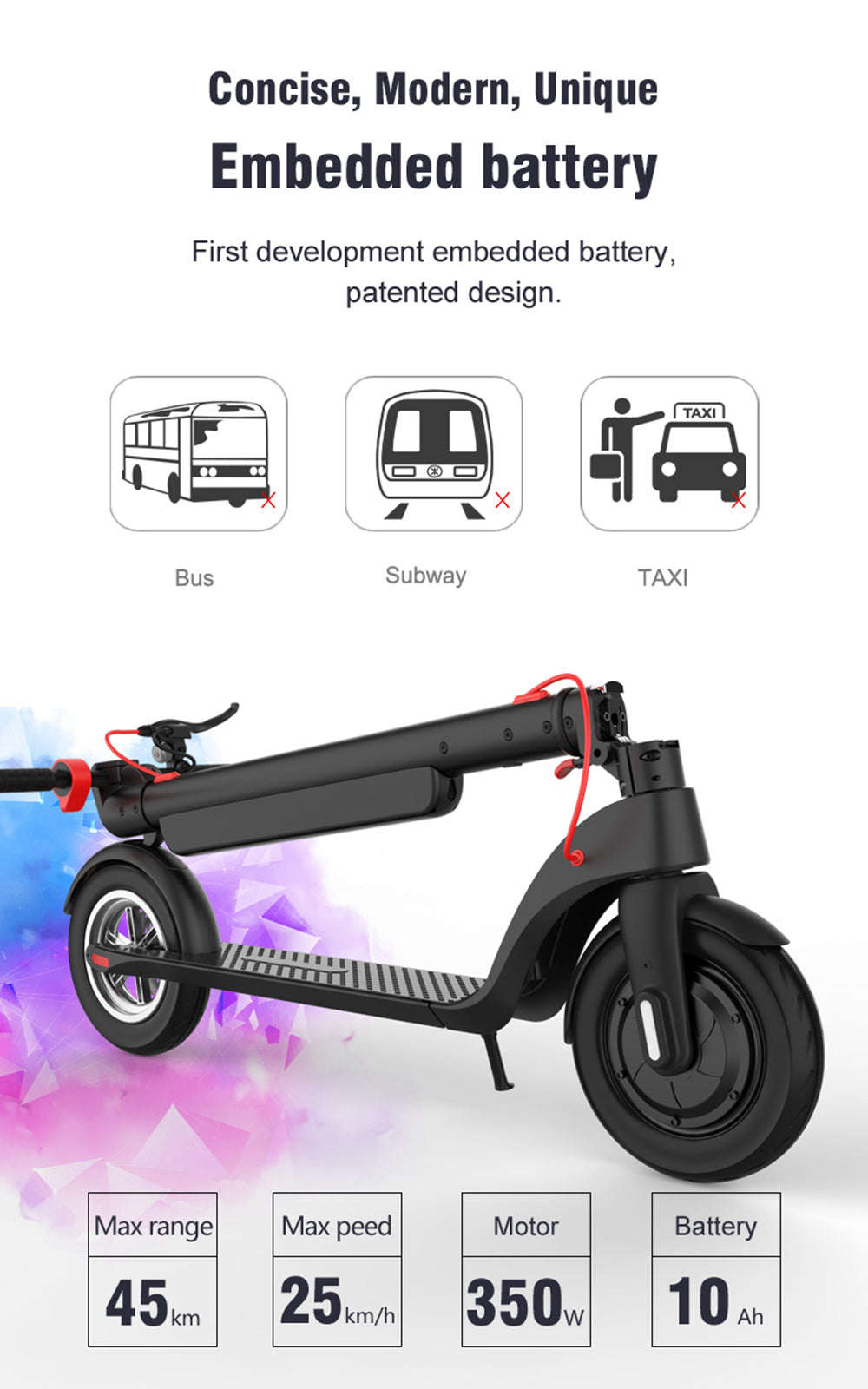 45KM 10" Folding Electric Scooter 350W Range For Adult City Commute