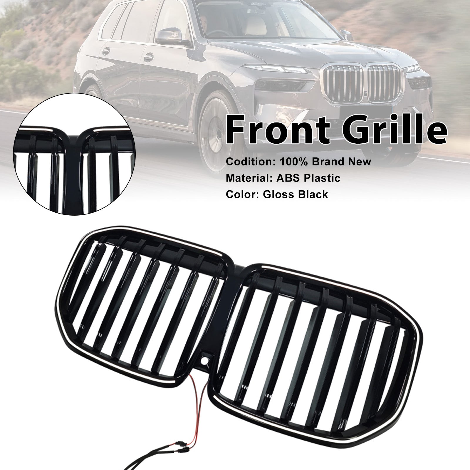 2023-2026 Fit BMW X7 G07 W/LED Black Single Line Front Bumper Grille Grill