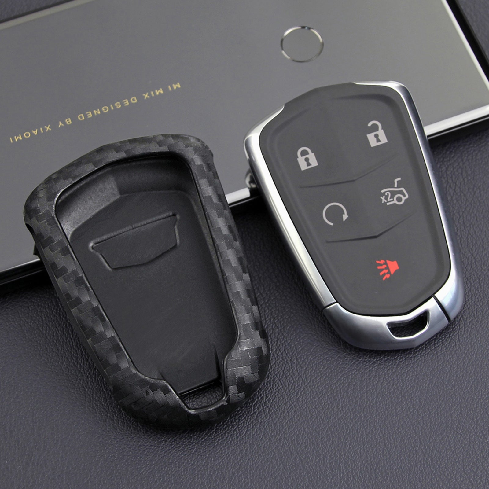 Leather Silicone Car Key Case Cover With Buckle For Cadillac