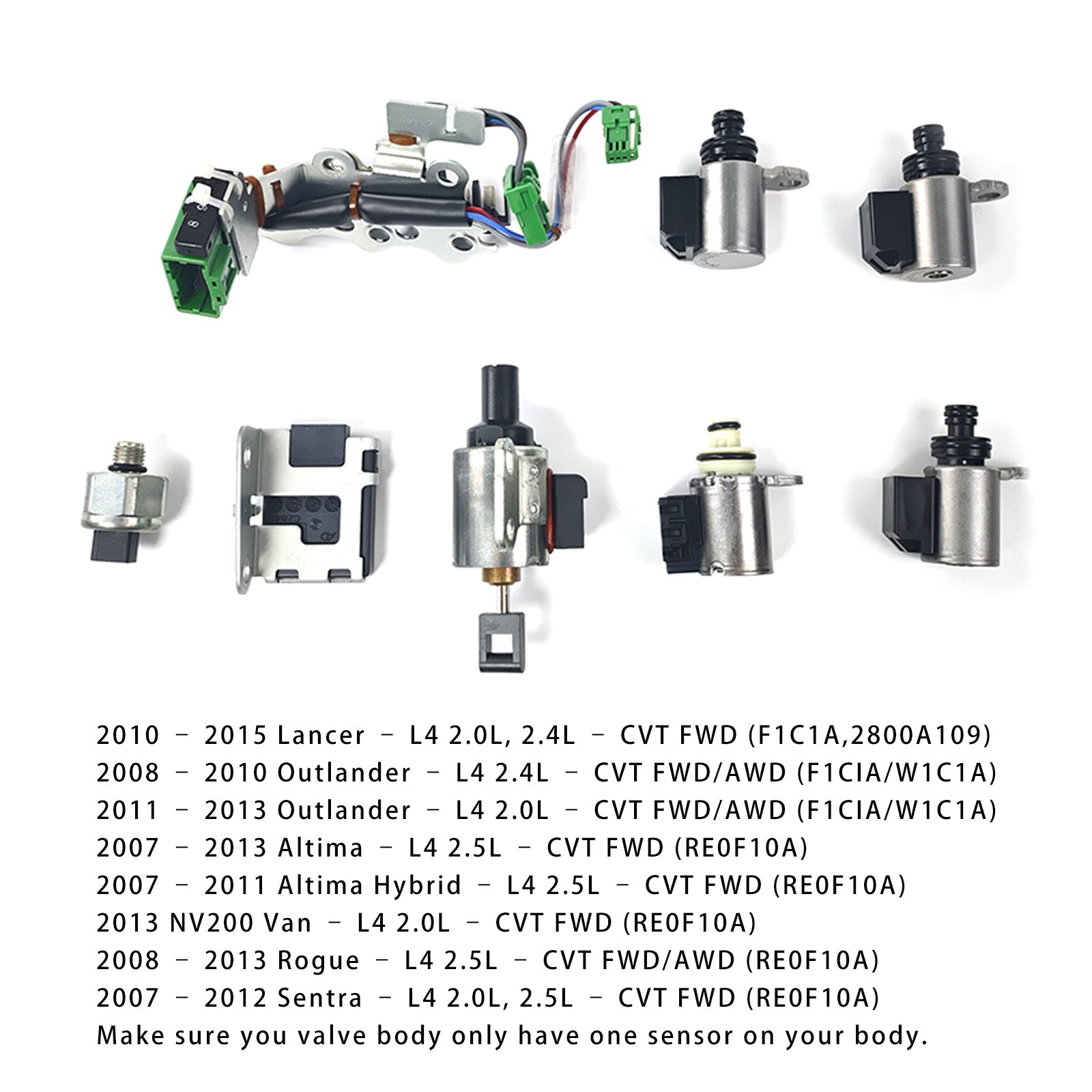 2007?C2012 Sentra ?C L4 2.0L, 2.5L ?C CVT FWD (RE0F10A) Transmission Solenoid Valve Kit JF011 One Senor