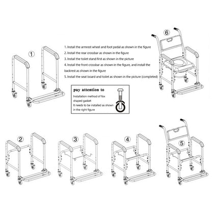 Multifunction Wheeled Mobile Toilet Commode Shower Chair Wheelchair For Elderly