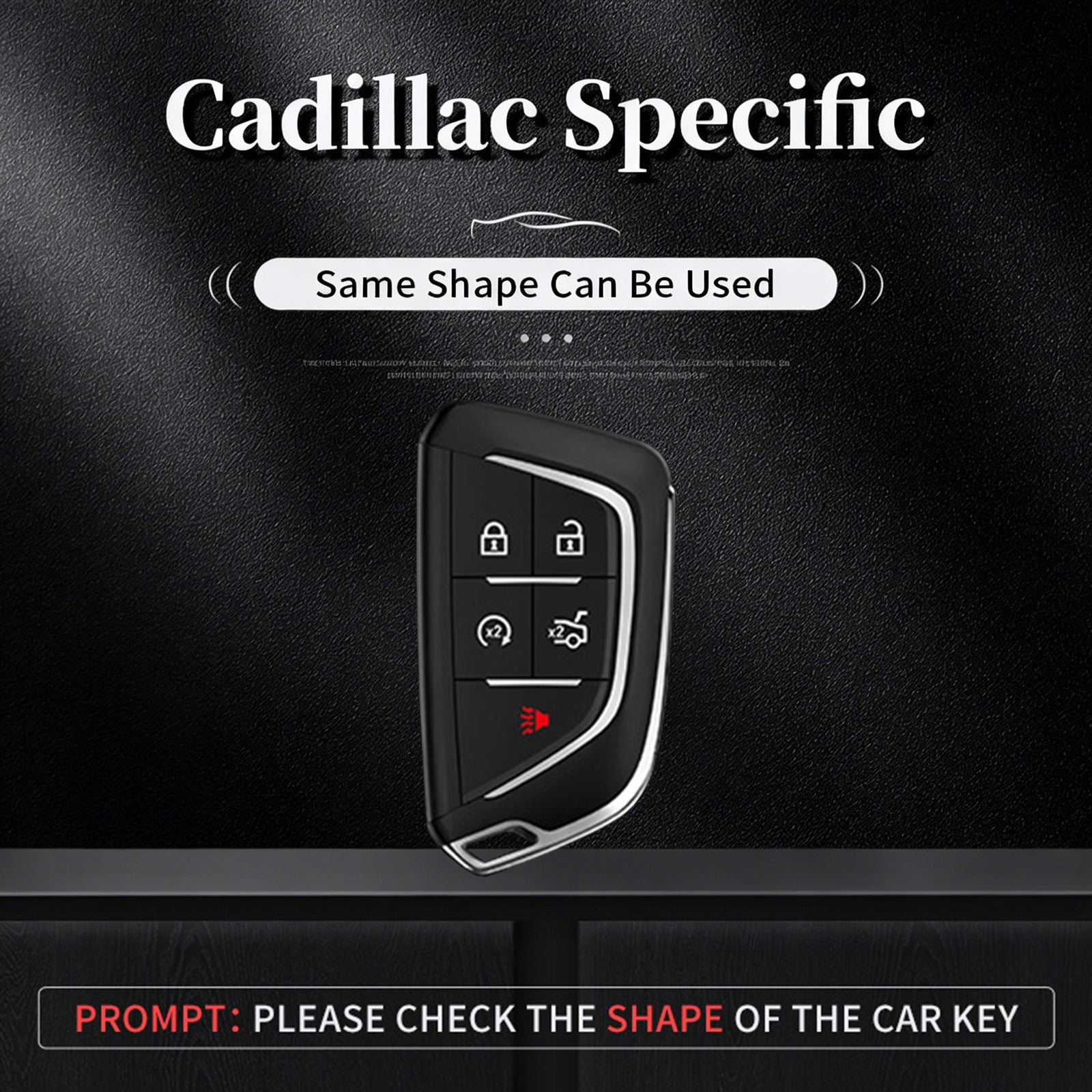 Aluminum Alloy TPU Black Car Key Case Cover With Buckle For Cadillac