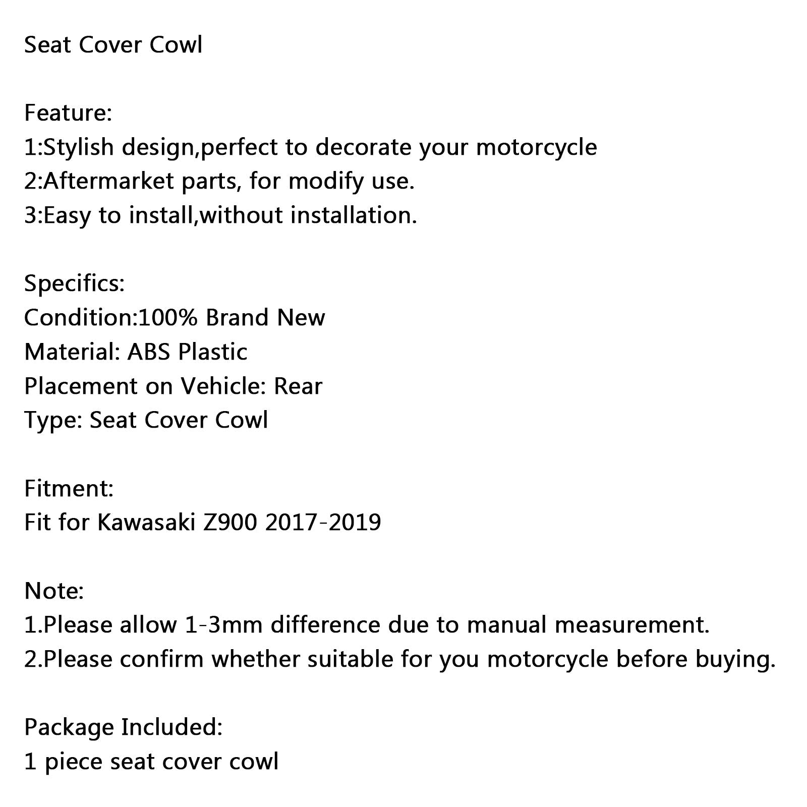 2017-2024 Kawasaki Z900 Motorcycle Rear Seat Fairing Cover Cowl Carbon